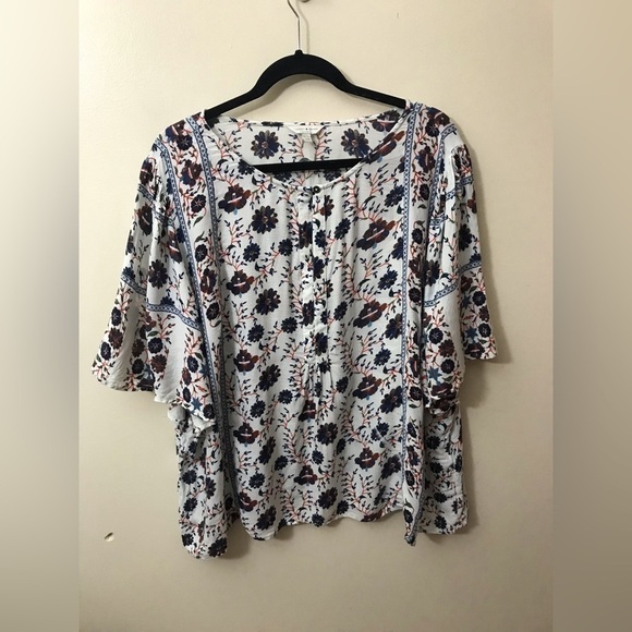 Lucky Brand Womens Viscose Flutter Sleeve Floral Print Peasant Blouse Size 3X - Picture 2 of 15